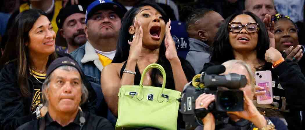Megan Thee Stallion Shows Off Plunging Dress At Lakers-Timberwolves Game