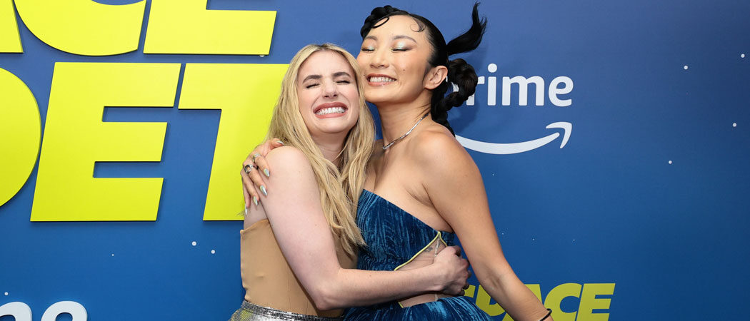 Emma Roberts & Poppy Liu Hug It Out At Premiere Of ‘Space Cadet’