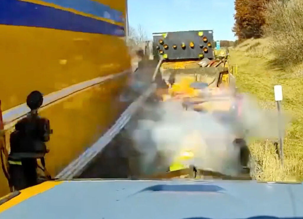 VIDEO: Road Worker Narrowly Dodges Truck On New York Highway