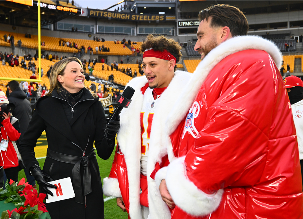 Chief’s Travis Kelce Celebrates After Christmas Day Victory Eating Football-Shaped Cake