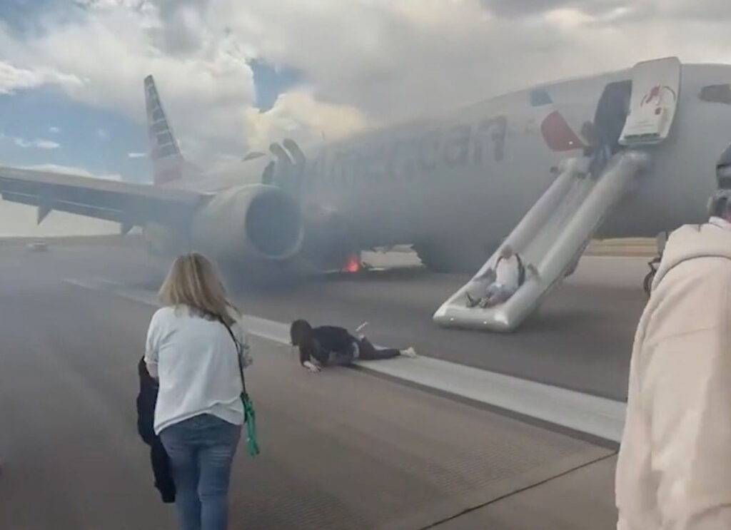 VIDEO: American Airlines Flight Evacuated Via Slide After Landing Gear Incident