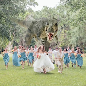 T-Rex Chases Guests In Wedding Photo For James Lowder And Katie Young