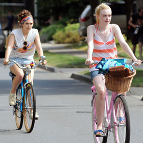 'Very Good Girls' Elizabeth Olsen And Dakota Fanning Ride Bikes In Brooklyn