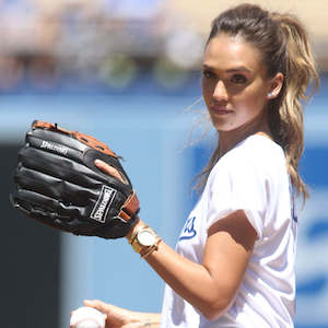 Jessica Alba Throws Out First Pitch At Los Angeles Dodgers Game