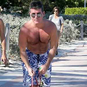 Simon Cowell Walks His Two Dogs Shirtless